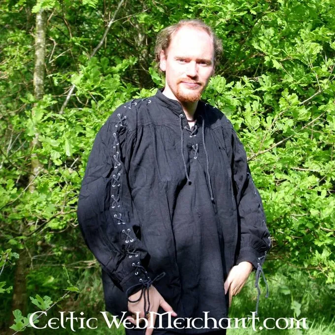 Leonardo Carbone Pirate Shirt With Laces, Black - Image 2