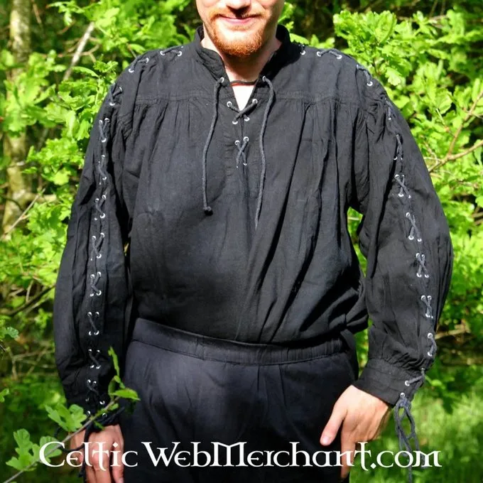 Leonardo Carbone Pirate Shirt With Laces, Black - Image 5